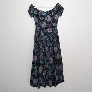 Vintage Floral Dress - Purple and Green